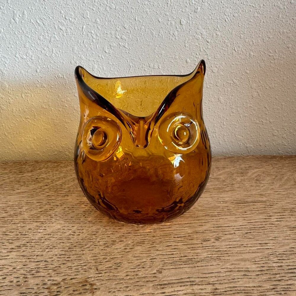 Amber Glass Owl Vase